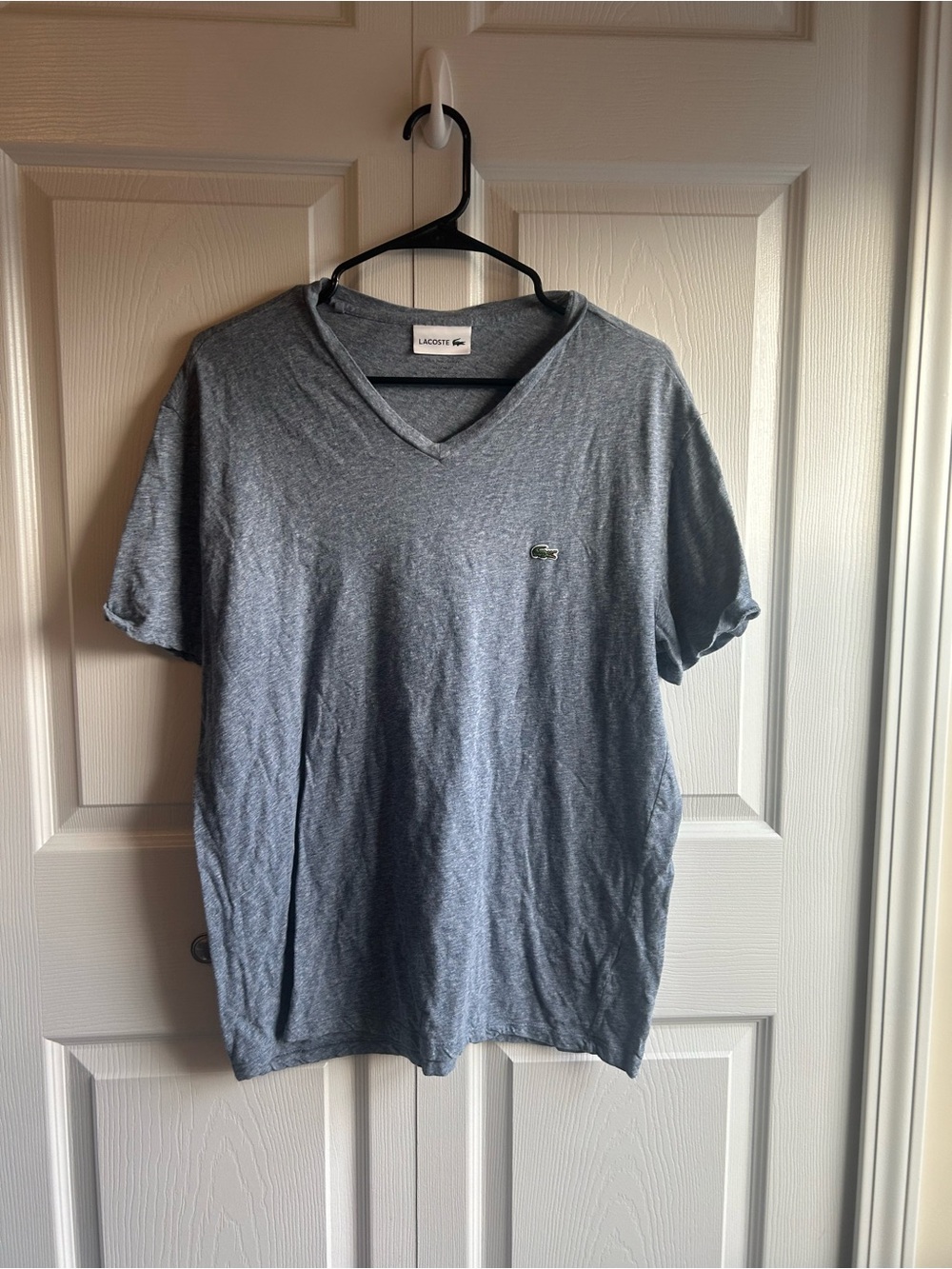 Lacoste Men's Gray V-Neck Tee with Croc Emblem